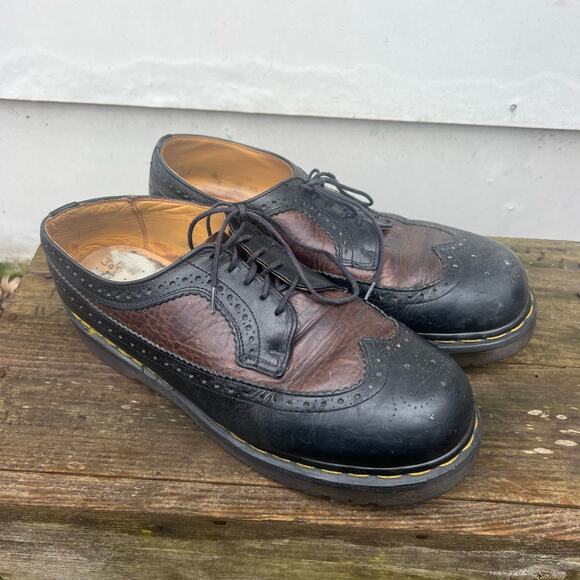 Doc Dr Martens Black Brown Oxford Brogue Chunk Platform Shoes Made in England 10